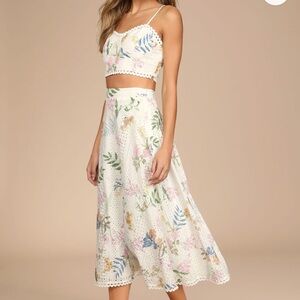 White Floral embroidered two piece